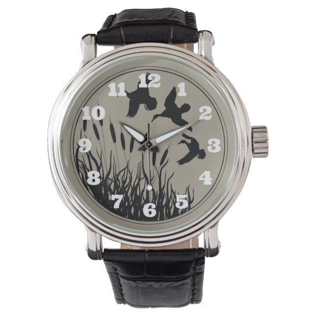 Masculine Brown Tan Ducks Flying Duck Hunter Kunst Armbanduhr (Vorderseite)