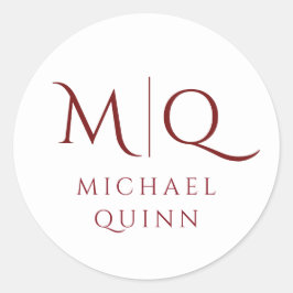 Masculine Burgundy Red Monogram Runder Aufkleber