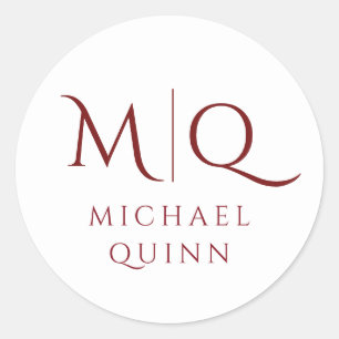 Masculine Burgundy Red Monogram Runder Aufkleber