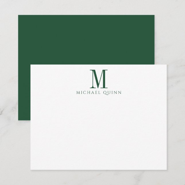 Masculine Business ProfessionaI Green Monogram Mitteilungskarte (Vorne/Hinten)