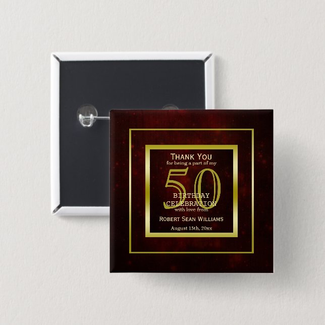Masculine Double Gold Frame 50. Geburtstag Button (Vorne & Hinten)
