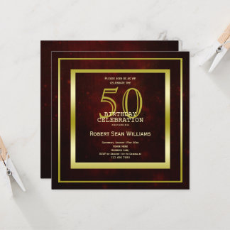 Masculine Double Gold Frame 50. Geburtstag Einladung