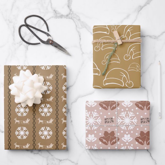 Masculine Elegance Braun Weihnachtsmuster Geschenkpapier Set (Vorderseite)
