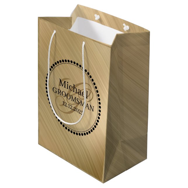 Masculine Gold Personalisierter Trauzeuge Mittlere Geschenktüte (Rückseite Schrägansicht)