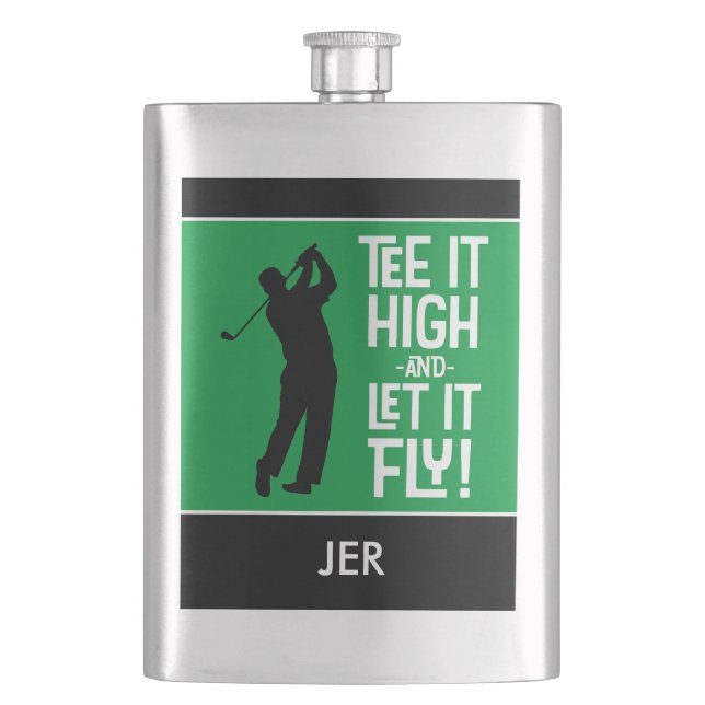 Masculine Golfer T-Shirt Zitat Mit Monogramm Schwa Flachmann (Vorderseite)
