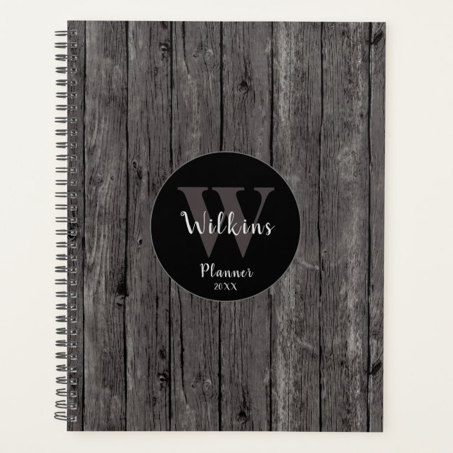 Masculine Grau Wood Rustikale Minimalistische Gest Planer (Vorderseite)