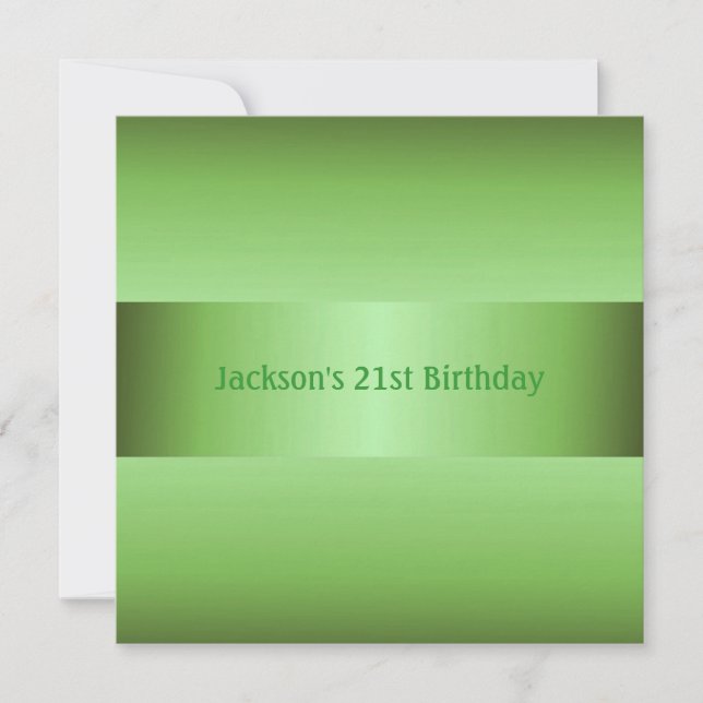 Masculine Green 21. Geburtstag Party Einladung (Vorderseite)
