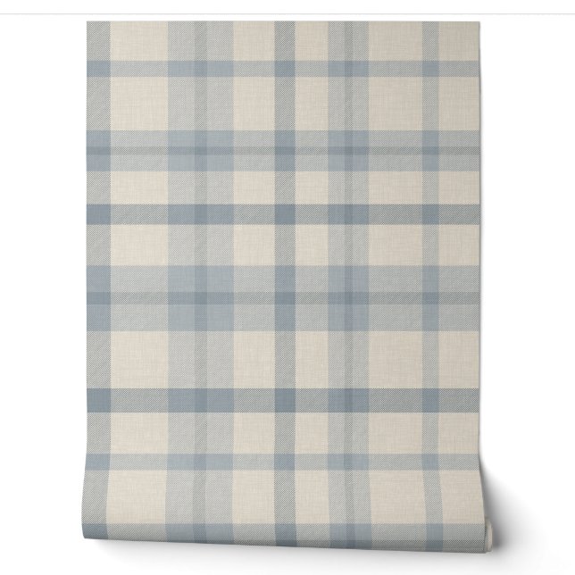 Masculine Muted Blue Plaid w/ Linen Texture Tapete (Abrollen)