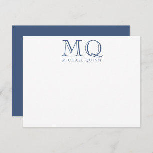 Masculine Navy Blue Initial Name Monogram Mitteilungskarte