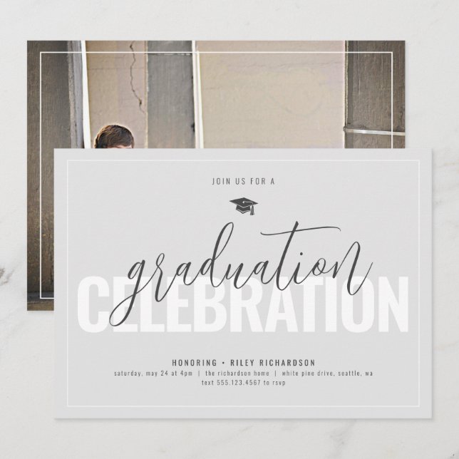 Masculine Photo Graduation Party Invitation (Devant / Derrière)