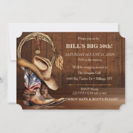 Masculine Rustic Cowboy Hat Boots Wood Western Einladung