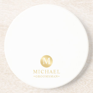 Masculine White and Gold Personalized Groomsmen Getränkeuntersetzer
