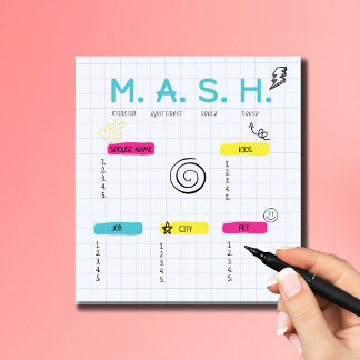 MASH Game, 90er Gastgeschenk Notizblock