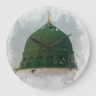 Masjid An-Nabawi Aquarellbild Islamische P Große Wanduhr