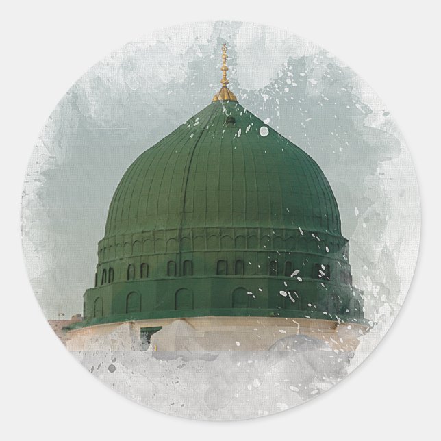 Masjid An-Nabawi Aquarellbild Islamische P Runder Aufkleber (Vorderseite)
