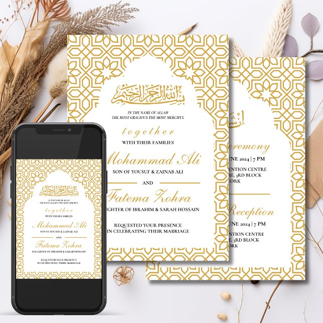 Masjid Gold Muster Verzierte Muslime Nikah Walima Einladung (Von Creator hochgeladen)