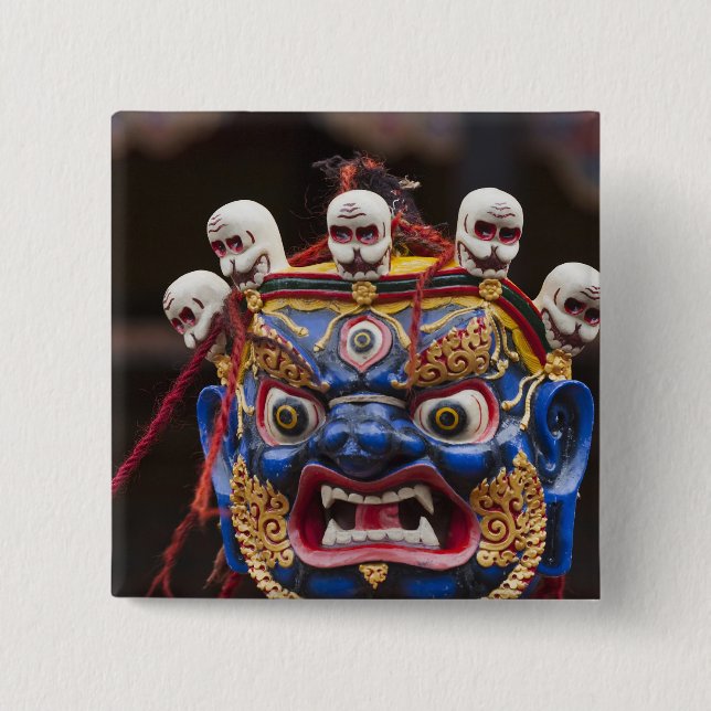 Mask dance performance at Tshechu Festival 2 Button (Vorderseite)