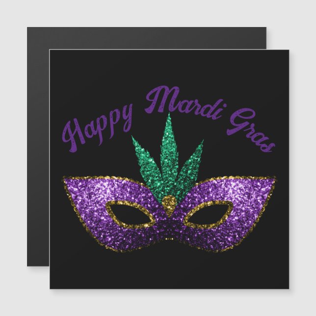 Mask Lila Green Glitzern Happy Mardi Gras Magnetkarte (Vorne/Hinten)