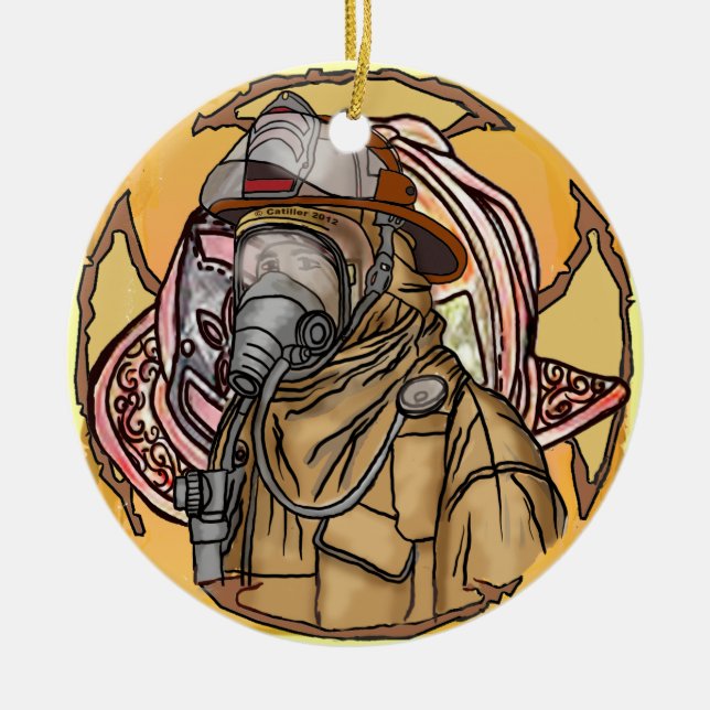 Maske Feuerwehrschmuck Keramik Ornament (Vorne)