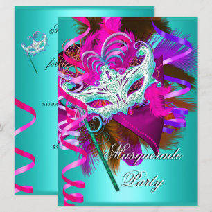 Maske für Maskenball Teal Pink Metallisch Einladung
