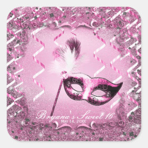 Maske für rosa Maskenball Elegante Ballparty Quadratischer Aufkleber