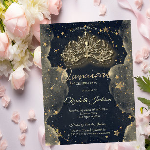 Maske Himmelssterne Wolken Gold Quinceanera Einladung