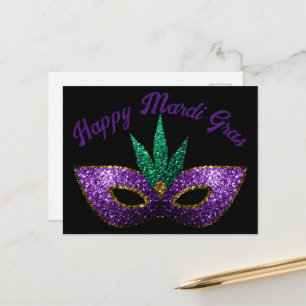 Maske Lila Grün Glitzer Frohe Mardi Gras Postkarte