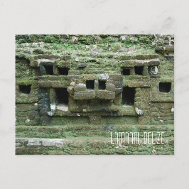 Maske Mayan Jaguar Temple Lamanai Belize Postkarte (Vorderseite)