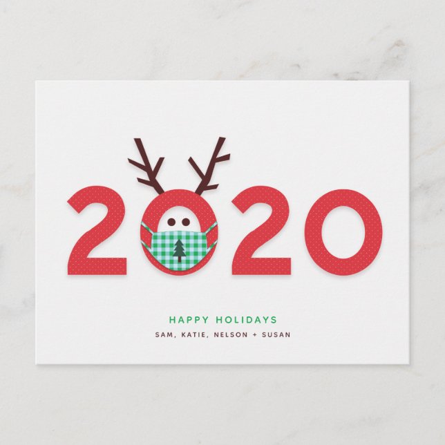 Maske Reindeer 2020 Custom Holiday Postkarte (Vorderseite)