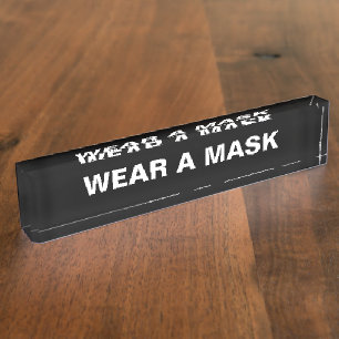 Maske tragen, Schwarz-weiß minimalistisch Namensplakette