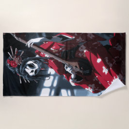 Masked Geisha Musician Dark Japanese Art Strandtuch