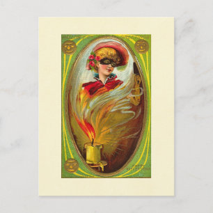 Masked Lady Halloween Greetings Postkarte