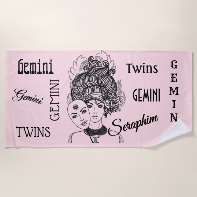 Masked Lady Theater Gemini Zodiac Symbol Strandtuch (Vorderseite)