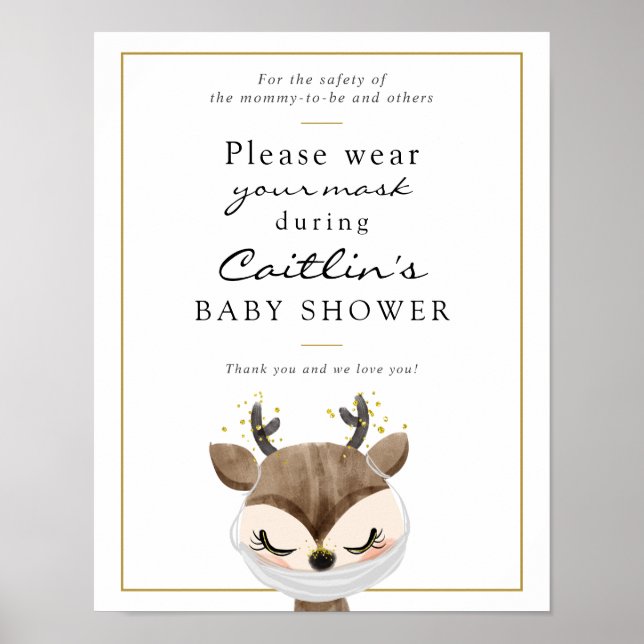 Masken erforderliches Baby Woodland Hirschduschenz Poster (Vorne)