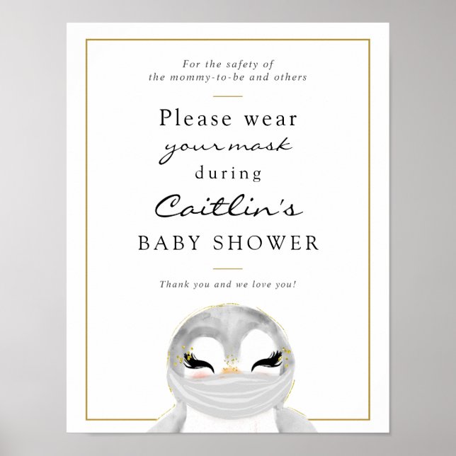 Masken Erforderliches Pinguin-Babyduschzeichen Poster (Vorne)