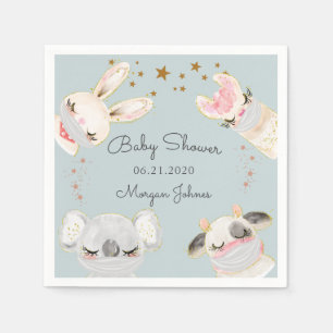 Masken für süße Tiere Babydusche Monogramm Serviette