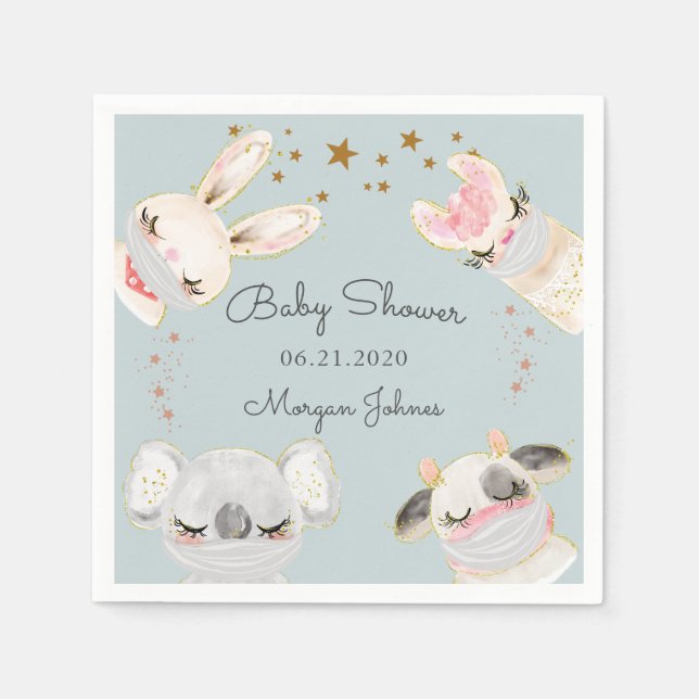 Masken für süße Tiere Babydusche Monogramm Serviette (Vorderseite)