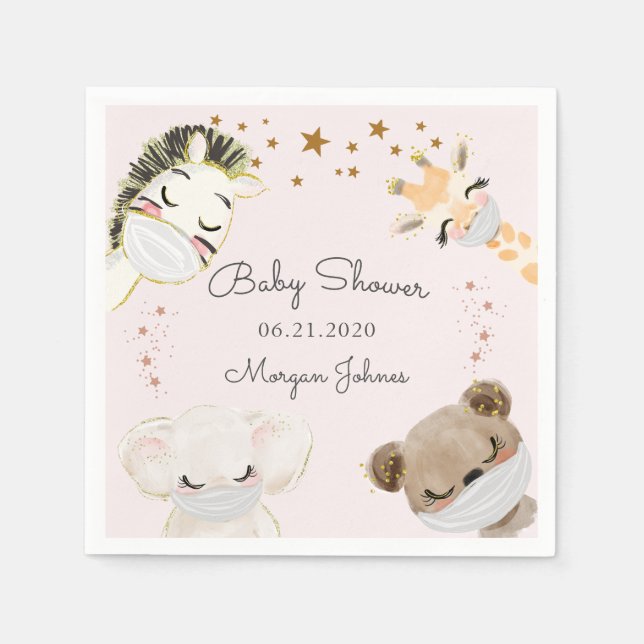 Masken für Tiere Babydusche Monogramm Servietten (Vorderseite)