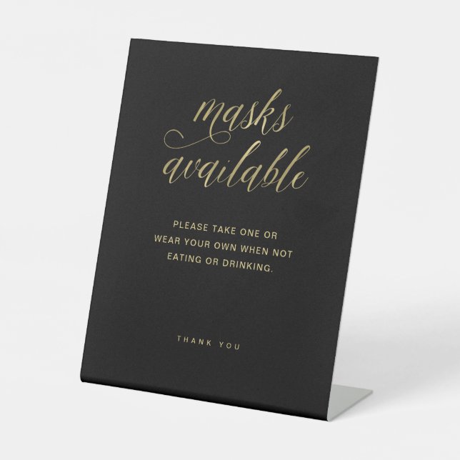 Masken| Schwarze und Goldtypografie Sockelschild (Vorderseite)