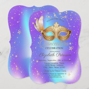 Masken Stars Holografische Quinceañera Einladung