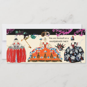 MASKEN UND ROKOKO-DAME MARDI GRAS MASKENBADEBALL EINLADUNG