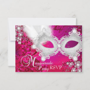 Maskenball-Antwort Pink White Sparkle Maske RSVP Karte