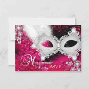 Maskenball-Antwort Pink White Sparkle Maske RSVP Karte
