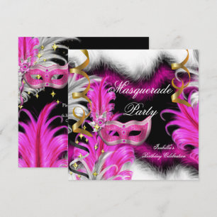 Maskenball Geburtstag Pink Schwarz Weiß Einladung
