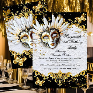 Maskenball-Geburtstagsfeier Gold Schwarz Weiß Mask Einladung