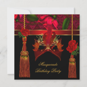 Maskenball-Geburtstagsfeier Schwarz Rot Rose Gold Einladung