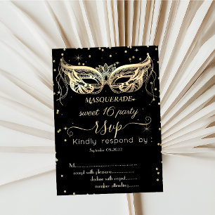 Maskenball Gold Diamanten Sweet 16 Antwort erbeten Einladung
