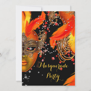 Maskenball Gold Gelb Orange Schwarz Masken Einladung