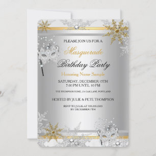 Maskenball Gold Schneeflocken Silber Masken Party  Einladung