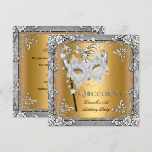 Maskenball Gold Silber Quinceanera 15. Party Einladung